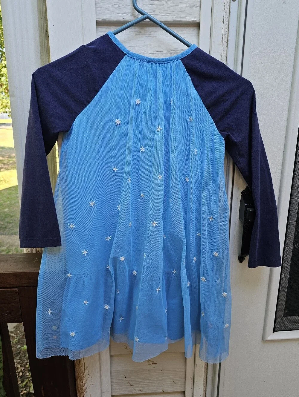 Tulle Embroidered Princess Dress Blue Girls Sz 6/7 Knight Unicorn Stars Flowing